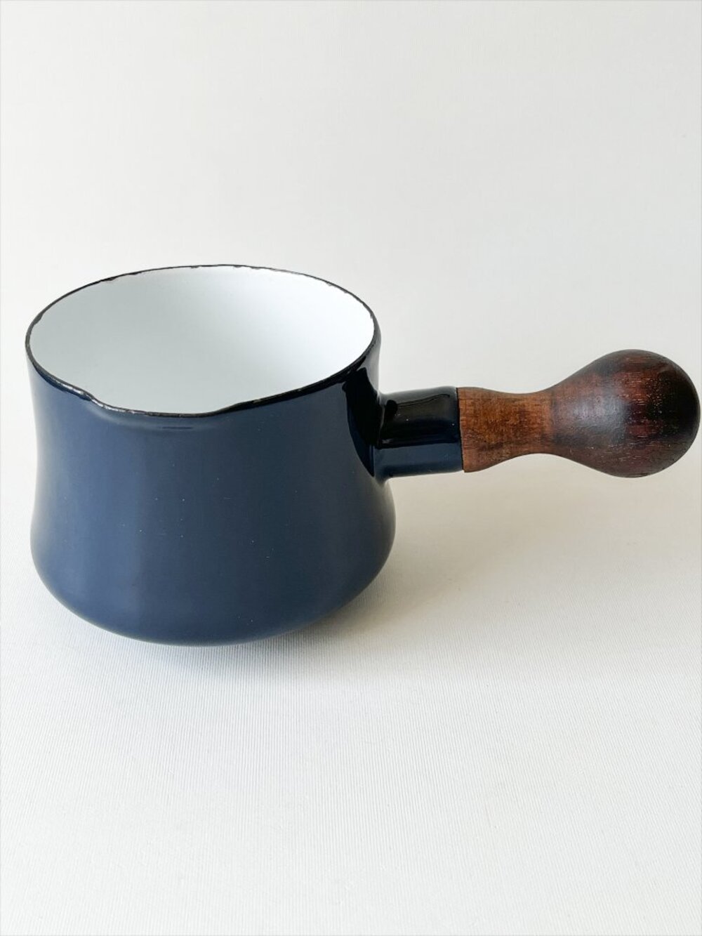 Vintage DANSK Kobenstyle Blue Enamel Butter Warmer Saucepan with Teak Handle